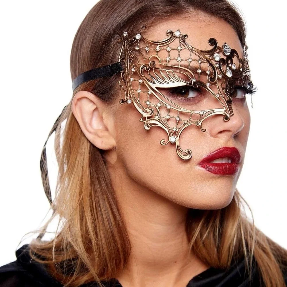 Masquerade Mask for Women Metal Mask Rhinestone Venetian Party Evening Ball Mask - Picture 3 of 4